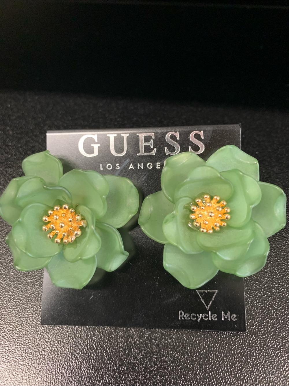 GUESS Green Floral Stud Earrings with Gold Centers